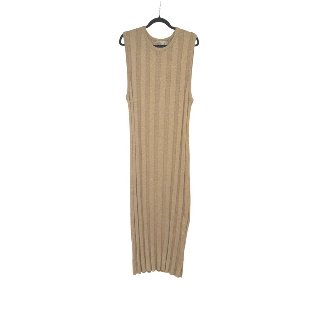 Free People Beach sz M light beige cotton ribbed sleeveless maxi dress NN